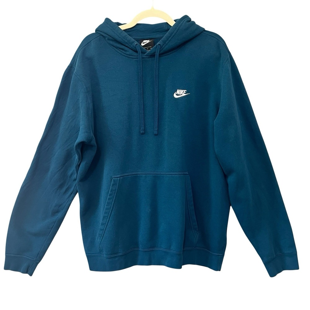 Mens Nike Hoodie Sweatshirt Size XL Teal Blue Front Pocket Drawstring Hood
